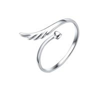 VORCOOL 925 Argento Anello Regolabile con Cuore Angelo Ala (Argento)