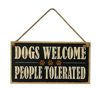 Vorcool - Targhetta decorativa con scritta “Dogs welcome, people tolerated”, in legno
