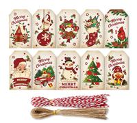 Vordpe 100 pezzi di etichette regalo per Natale, etichette per regali di Natale in carta kraft, con 100 pezzi di spago, per decorazione regalo e confezione regalo per Natale (E)