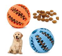 Vordpe 2 Pezzi Dispenser di Trattamenti Interattivi Giocattolo per Cani Palla di Gomma per Cuccioli Cani di Piccola Taglia Noia Pulizia dei Denti Allenamento QI (7 cm, Blu, Arancione)