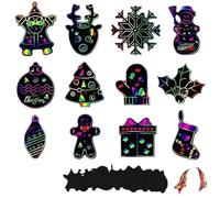Vordpe 48 pezzi di immagini grattacieli natalizi colorati per bambini, decorazioni natalizie, kit fai da te, scratch Art paper con matite in legno (C-GHZ205)