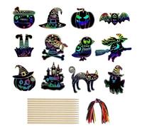 Vordpe 48 pezzi di immagini grattacieli per Halloween, colorati per bambini, decorazioni per Halloween, kit fai da te, scratch Art paper con matite in legno a nastro (B-GHZ307)