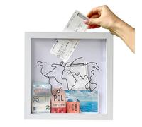 Vordpe Adventure Memory Box, Scatola dei ricordi da viaggio per biglietti, da tavolo e montaggio a parete, cornice per ricordi con mappa del mondo (grande, 29 x 29 cm)