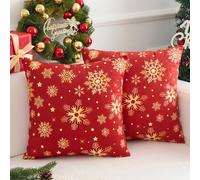 Voreppy Federe Cuscini Divano 50x50 Cuscini Natalizi per Divano Rosse Set di 2 Copricuscini Natale Decorazioni Fiocchi di Neve Morbide Federe Cuscino per Divano la Casa