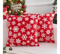 Voreppy Federe Cuscini Natalizi Rosso Copricuscini Divano Velluto Natale Fiocco di Neve Motivo Invernale Moderna 45x45 per Divano Soggiorno Camera da Letto Set di 2
