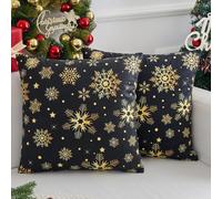 Voreppy Federe per Cuscini Natalizi con Fiocchi di Neve 45x45 cm Copricuscini Natale Decorazioni Motivo a Fiocchi di Neve Dorati Quadrate Invernali Cuscino per Divano Letto, Set di 2
