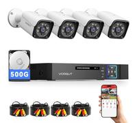 VORGUT Sistema di telecamere di sicurezza cablate per esterni, 4CH 5MP Lite AHD DVR con disco rigido da 500 G, 4 telecamere CCTV cablate da 5 MP, kit DVR di sorveglianza interno/esterno con