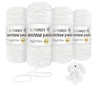 VORHOT 400g Filato di Ciniglia, 4 Rotolo Morbido Lana di Ciniglia, Lana Vellutata per Bambini per Lavorare a Maglia, Bianco