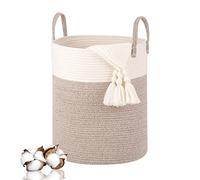 VORHOT Cesto Portabiancheria Sporca Intrecciato in Cotone, 66L Cesta Biancheria con Manico, Cestino Laundry Basket, Cesta Panni Sporchi per Lavanderia Bambini Bagno Giocattoli Coperte, 38x46cm