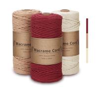 VORHOT Filo Morbido 3mm Set di Macrame Corda Rosso, Naturale, per Arazzi, Appendini per Piante, Artigianato Fai da Te, Decorazioni Boho, Confezioni Regalo