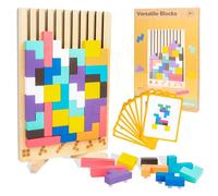 VORHOT Puzzle 3D di Legno Tetris, Giochi Montessori Bambini 3 4 5 6 Anni, Cervello Giocattoli con 42 Colorato Blocchi Geometrici e 10 Carte, Intelligenza Jigsaw Rompicapo, Regali Educativi per Bambini