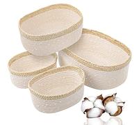VORHOT Set di 4 Cestini Portaoggetti Intrecciato in Corda di Cotone, Cesto Porta Giochi Bambino Bagno, Impilabile Organizer Fasciatoio, Decorazione Cestini Stoccaggio per Cameretta Salotto Ufficio