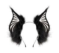 VORILO Fascia per capelli con orecchie di pipistrello, con ciondolo a forma | Orecchie di pipistrello pelose realistiche, copricapo in morbido peluche per costumi di Halloween e abiti fantasia scura