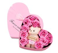 VorIrydian Rose Artificiali e Orsacchiotto con Scatola Cuore, Forever Rose Box Set Regalo Romantico, Sapone Fiori Finti per Festa della Mamma, San Valentino, Rosa