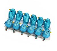Vorkhuaeri Artificiali Natalizi con Clip su Uccello Glitterato, Ornamento per Albero di Natale, Set Decor Mini Uccelli Artigianali Regali Feste in Giardino Domestico Xmas (Blue)