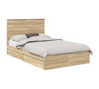 Vorpalize Moderno letto portaoggetti in rovere Sonoma, 135 x 190 cm, con cassetti e rete a doghe, struttura stabile per camera da letto, comodo, durevole, facile da pulire