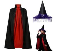 VorPrillynt Mantello da Vampiro di Halloween, con Witch Cape for Women, Rosso e Nero Cape et Witch Hat, per Cosplay Halloween Carnevale Natale Capo Masquerade - 140cm