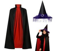 VorPrillynt Mantello da Vampiro di Halloween, con Witch Cape for Women, Rosso e Nero Cape et Witch Hat, per Cosplay Halloween Carnevale Natale Capo Masquerade - 90cm