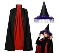 VorPrillynt Mantello da Vampiro di Halloween, con Witch Cape for Women, Rosso e Nero Cape et Witch Hat, per Cosplay Halloween Carnevale Natale Capo Masquerade - 120cm