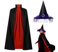 VorPrillynt Mantello da Vampiro di Halloween, con Witch Cape for Women, Rosso e Nero Cape et Witch Hat, per Cosplay Halloween Carnevale Natale Capo Masquerade - 80cm