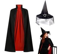VorPrillynt Mantello da Vampiro di Halloween, Mantello con Cappello da strega, cappello da strega a tesa grande per adulti, per Masquerade Cosplay Costume di Halloween - 120cm