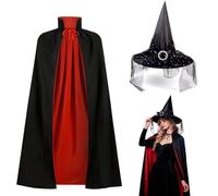 VorPrillynt Mantello da Vampiro di Halloween, Mantello con Cappello da strega, cappello da strega a tesa grande per adulti, per Masquerade Cosplay Costume di Halloween - 140cm