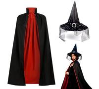 VorPrillynt Mantello da Vampiro di Halloween, Mantello con Cappello da strega, cappello da strega a tesa grande per adulti, per Masquerade Cosplay Costume di Halloween - 80cm