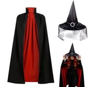 VorPrillynt Mantello da Vampiro di Halloween, Mantello con Cappello da strega, cappello da strega a tesa grande per adulti, per Masquerade Cosplay Costume di Halloween - 90cm