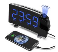 VORRINC Sveglia con Proiettore Radiosveglia Sveglia Digitale da Comodino, Multifunzionale con Fm Radio 12/24H Display LED a 180°, 3 Livelli di Luminosità, 2 Allarmi e Uscita USB di Ricarica (Blu)