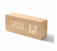 VORRINC Sveglia Digitale Radiosveglia con 3 Allarmi Indipendenti e Funzione Snooze Sveglia in Legno con Data e Temperatura Radiosveglia Digitale con Alimentatore può Impostazione Automatica Estate