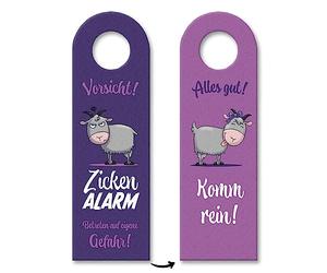 Vorsicht ZigenAlarm - Ciondolo per porta con simpatiche capre, originale per la cameretta dei bambini di tua figlia o la maniglia della porta della tua migliore amica