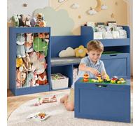 VortinT Angolo di lettura da 170 cm, libreria per bambini, organizer per giocattoli, coperchio rimovibile per lego, cassetti per rollare, riporre animali di peluche, panca e cuscini rimovibili per