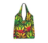 Vortithora Borsa per la spesa pieghevole, con foglie di cannabis, rasta, riutilizzabile, borsa per la spesa impermeabile