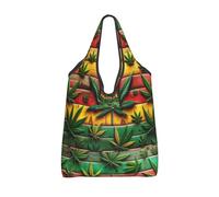 Vortithora Borsa per la spesa pieghevole, in legno di rasta, con foglie di cannabis, borsa per la spesa, impermeabile, borsa per la spesa