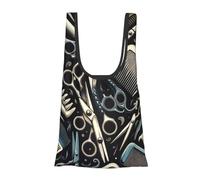 Vortithora Borsa per la spesa pieghevole riutilizzabile con forbici, pettine, parrucchiere, borsa della spesa portatile per uso quotidiano