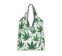 Vortithora Borsa per la spesa riutilizzabile con foglie verdi di cannabis, borsa per la spesa impermeabile