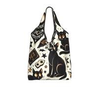 Vortithora Borsa per la spesa riutilizzabile con gatti mistici per Halloween, borsa per la spesa impermeabile