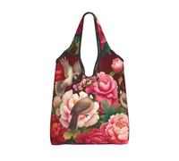 Vortithora Borsa per la spesa riutilizzabile pieghevole Chinese-Art-Bulbuls-Peonies, borsa per la spesa impermeabile