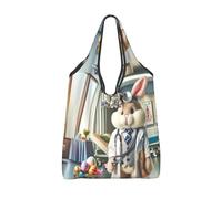 Vortithora Borsa per la spesa riutilizzabile, pieghevole, con coniglio, dottore, uova, impermeabile, per la spesa