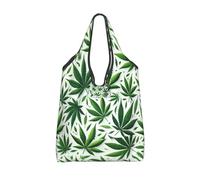 Vortithora Borsa per la spesa riutilizzabile, pieghevole, con foglie di cannabis, impermeabile, colore: verde