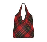 Vortithora Borsa per la spesa riutilizzabile pieghevole in tartan rosso scozzese, borsa per la spesa impermeabile