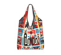 Vortithora Borsa per la spesa riutilizzabile, pieghevole, motivo: Londra British-London, borsa per la spesa impermeabile
