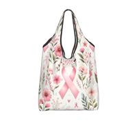 Vortithora Borsa per la spesa riutilizzabile pieghevole per il cancro al seno, con nastro e speranza, borsa per la spesa impermeabile
