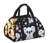 Vortithora Borsa per legna da ardere, grande, con simpatico koala-Bear-Love, in tessuto Oxford 600D, con manici rinforzati, borsa per il trasporto a legna aperta per camino, stufa a legna, campeggio e
