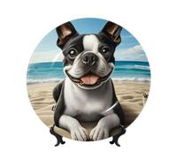 Vortithora Boston-Terrier-Beach - Piatto decorativo da 25,4 cm con supporto, elegante piastra da parete per decorazione domestica