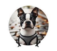 Vortithora Boston-Terrier - Piatto decorativo realistico da 25,4 cm con supporto, elegante piastra da parete per decorazione domestica
