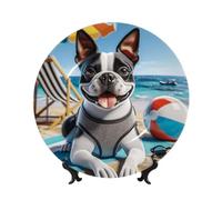 Vortithora Boston-Terrier-Sea - Piatto decorativo da 25,4 cm, con supporto, elegante piastra da parete per decorazione domestica