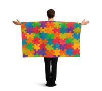 Vortithora Consapevolezza dell'autismo pezzi puzzle bandiera mantello con maniche per adulti, mantello indossabile in poliestere bandiera, mantello leggero sportivo per il giorno del gioco, feste bar