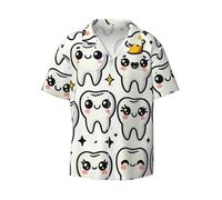 Vortithora Cute-Dentist-Crowned-Teeth Camicia da uomo a maniche corte con colletto cubano abbottonato per spiaggia, vacanza, Nero , L