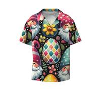 Vortithora Cute-Gnomes-Easter-Eggs - Camicia da uomo a maniche corte con colletto cubano e bottoni, per spiaggia, vacanze, Nero , XXL